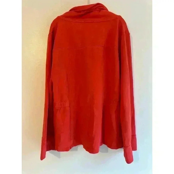 Lilla P. Ruffle Neck Cotton Blend Jacket with Cinched Waist Color Poppy Size XL - Picture 4 of 7